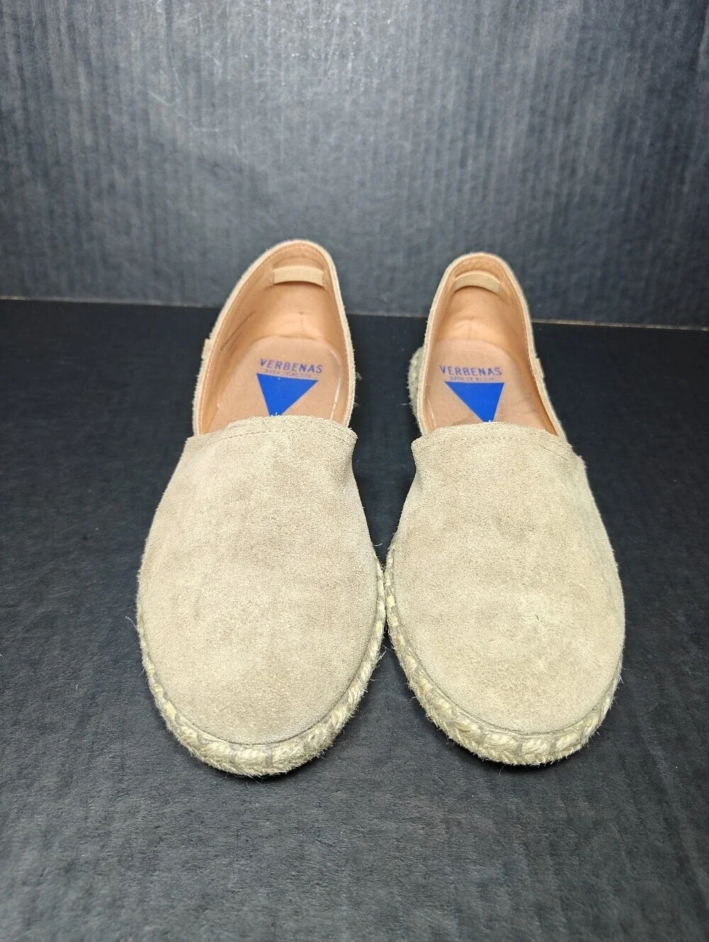 VERBENAS Carmen Serraje Taupe Suede Slide-on Spanish Espadrille Mules Shoe 9-9.5